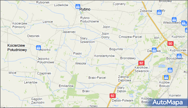 mapa Konstantynów gmina Rybno, Konstantynów gmina Rybno na mapie Targeo