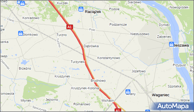mapa Konstantynowo gmina Waganiec, Konstantynowo gmina Waganiec na mapie Targeo