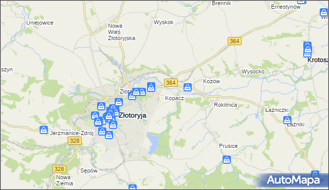mapa Kopacz gmina Złotoryja, Kopacz gmina Złotoryja na mapie Targeo