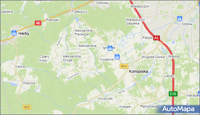 mapa Kopalnia gmina Konopiska, Kopalnia gmina Konopiska na mapie Targeo