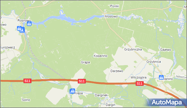 mapa Kopanino gmina Manowo, Kopanino gmina Manowo na mapie Targeo