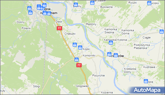 mapa Kopki gmina Rudnik nad Sanem, Kopki gmina Rudnik nad Sanem na mapie Targeo