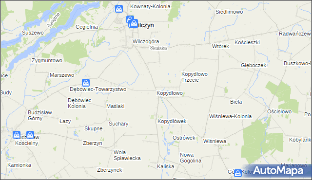 mapa Kopydłowo gmina Wilczyn, Kopydłowo gmina Wilczyn na mapie Targeo