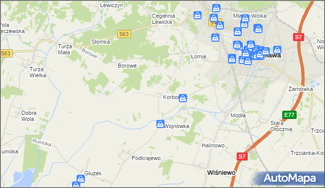 mapa Korboniec, Korboniec na mapie Targeo