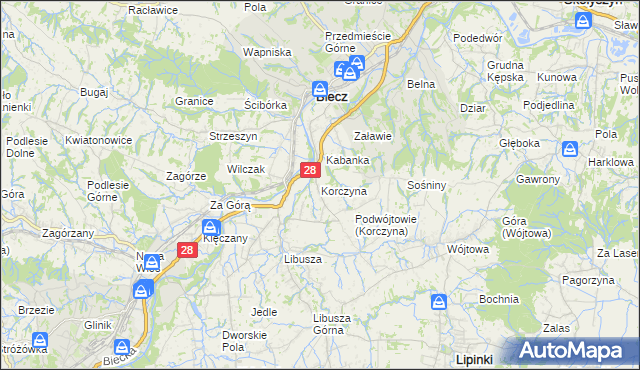 mapa Korczyna gmina Biecz, Korczyna gmina Biecz na mapie Targeo