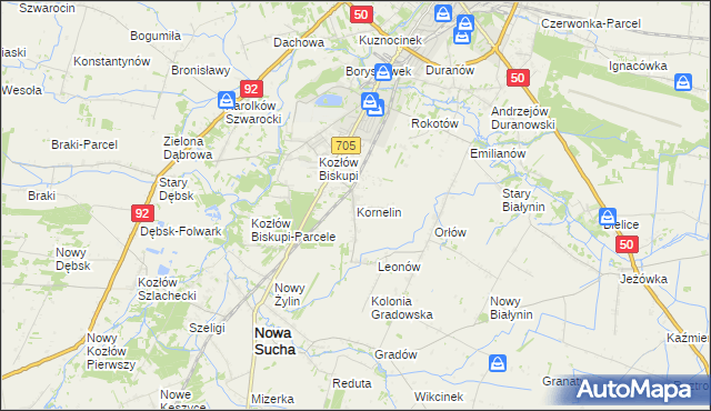 mapa Kornelin gmina Nowa Sucha, Kornelin gmina Nowa Sucha na mapie Targeo