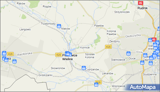 mapa Kornice, Kornice na mapie Targeo