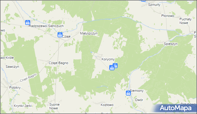 mapa Koryciny, Koryciny na mapie Targeo