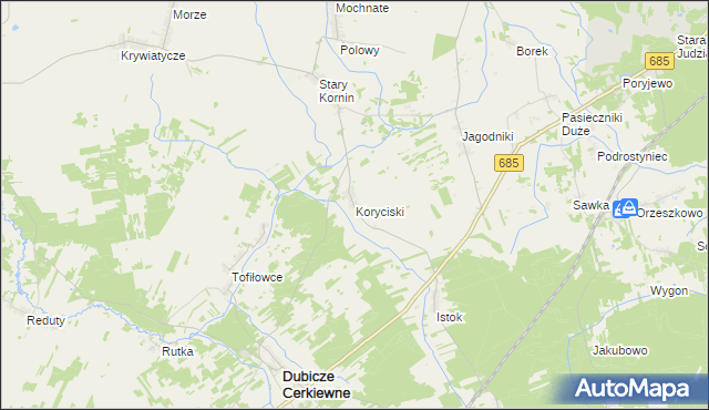 mapa Koryciski, Koryciski na mapie Targeo