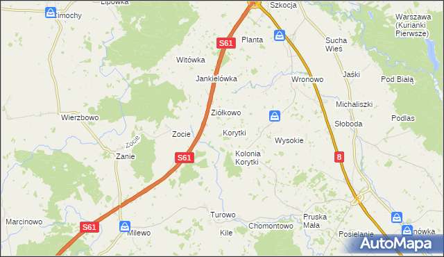 mapa Korytki gmina Raczki, Korytki gmina Raczki na mapie Targeo