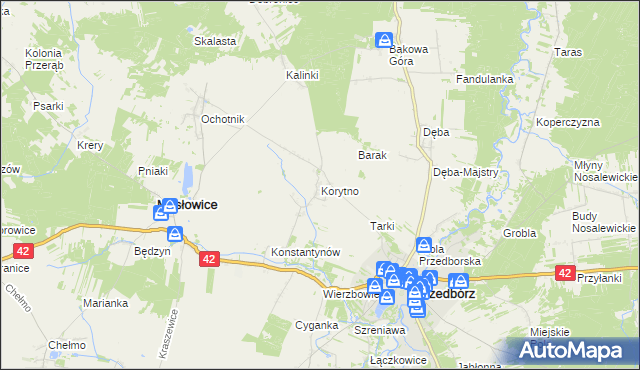 mapa Korytno gmina Masłowice, Korytno gmina Masłowice na mapie Targeo