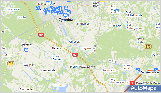 mapa Korytów gmina Radziejowice, Korytów gmina Radziejowice na mapie Targeo