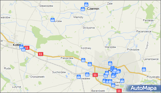 mapa Korzkwy, Korzkwy na mapie Targeo