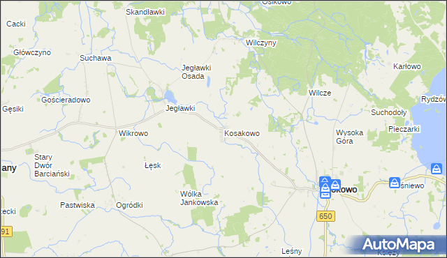 mapa Kosakowo gmina Srokowo, Kosakowo gmina Srokowo na mapie Targeo