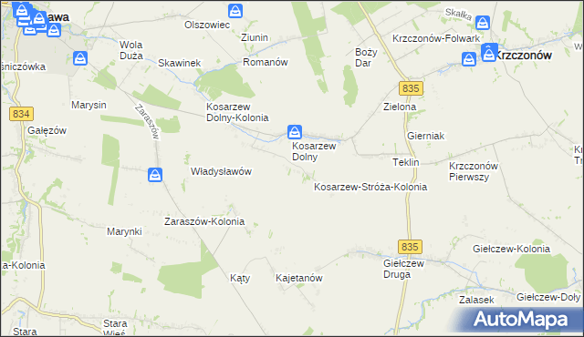 mapa Kosarzew-Stróża, Kosarzew-Stróża na mapie Targeo