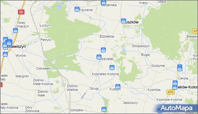 mapa Kościelec gmina Mycielin, Kościelec gmina Mycielin na mapie Targeo