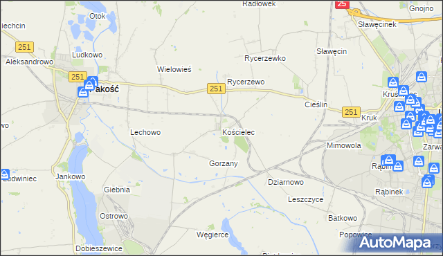 mapa Kościelec gmina Pakość, Kościelec gmina Pakość na mapie Targeo