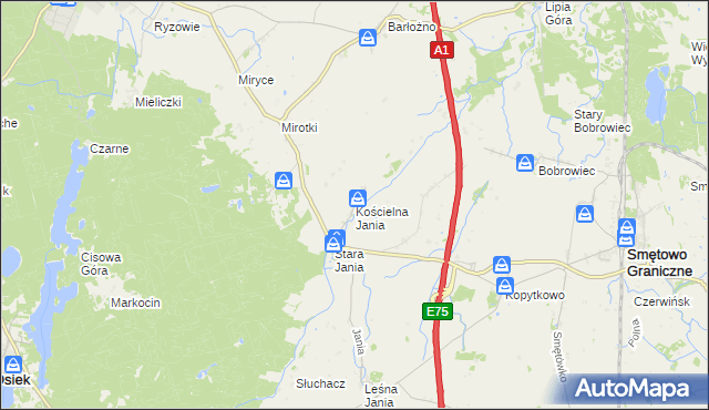 mapa Kościelna Jania, Kościelna Jania na mapie Targeo