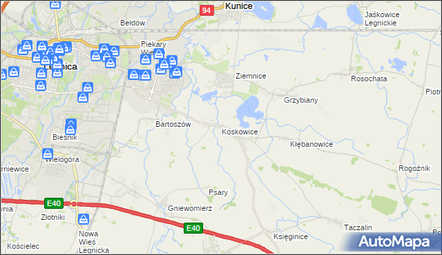 mapa Koskowice, Koskowice na mapie Targeo