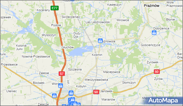 mapa Kośmin gmina Grójec, Kośmin gmina Grójec na mapie Targeo