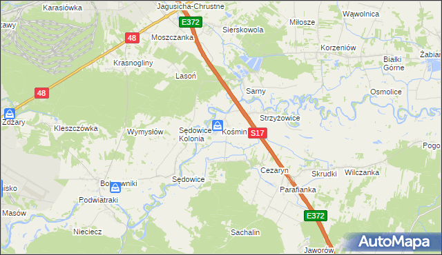 mapa Kośmin gmina Żyrzyn, Kośmin gmina Żyrzyn na mapie Targeo