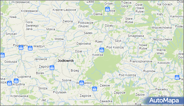 mapa Kostrza gmina Jodłownik, Kostrza gmina Jodłownik na mapie Targeo