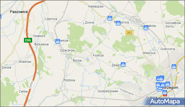 mapa Kostrza gmina Strzegom, Kostrza gmina Strzegom na mapie Targeo