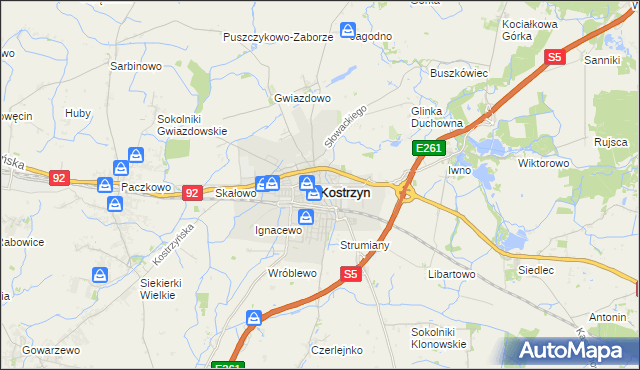 mapa Kostrzyn powiat poznański, Kostrzyn powiat poznański na mapie Targeo