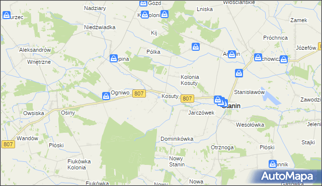 mapa Kosuty gmina Stanin, Kosuty gmina Stanin na mapie Targeo
