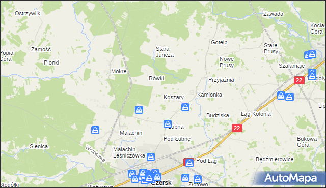 mapa Koszary gmina Czersk, Koszary gmina Czersk na mapie Targeo