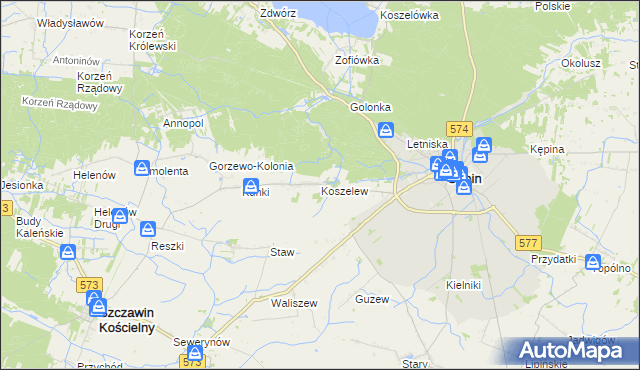 mapa Koszelew, Koszelew na mapie Targeo