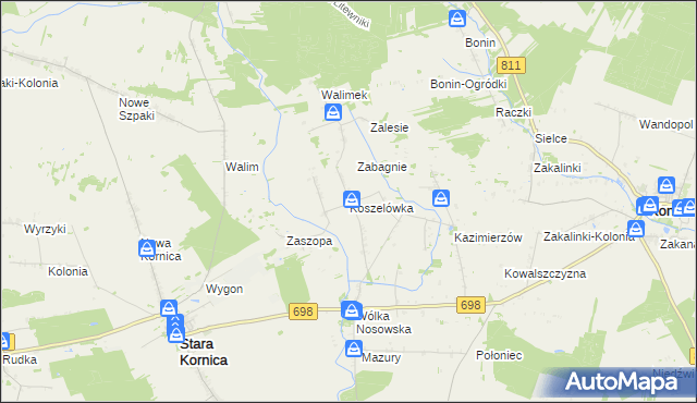 mapa Koszelówka gmina Stara Kornica, Koszelówka gmina Stara Kornica na mapie Targeo