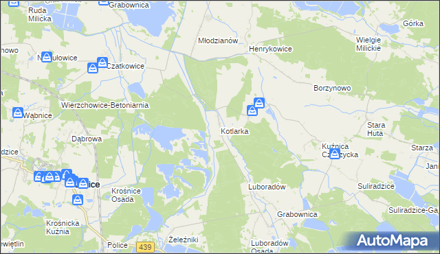 mapa Kotlarka gmina Krośnice, Kotlarka gmina Krośnice na mapie Targeo