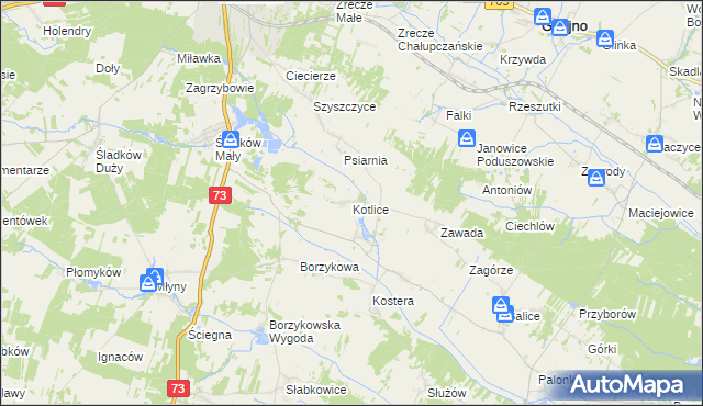 mapa Kotlice gmina Chmielnik, Kotlice gmina Chmielnik na mapie Targeo