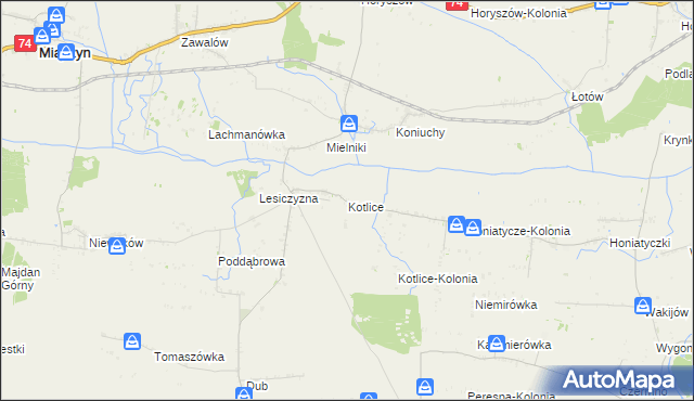 mapa Kotlice gmina Miączyn, Kotlice gmina Miączyn na mapie Targeo