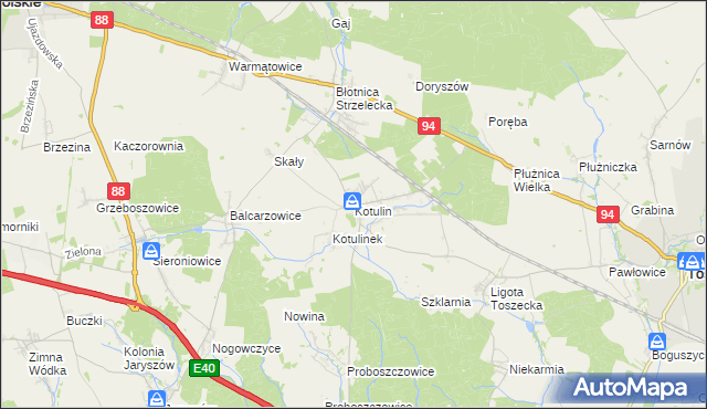 mapa Kotulin gmina Toszek, Kotulin gmina Toszek na mapie Targeo