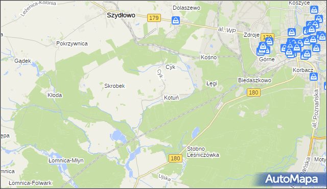 mapa Kotuń gmina Szydłowo, Kotuń gmina Szydłowo na mapie Targeo