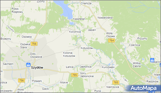mapa Kotuszów gmina Szydłów, Kotuszów gmina Szydłów na mapie Targeo
