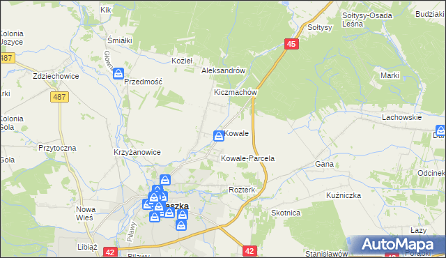 mapa Kowale gmina Praszka, Kowale gmina Praszka na mapie Targeo