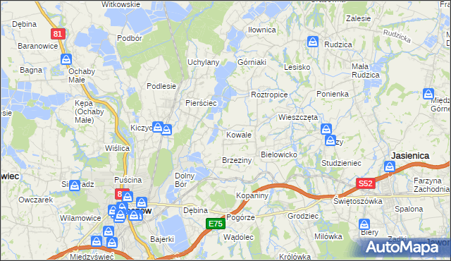 mapa Kowale gmina Skoczów, Kowale gmina Skoczów na mapie Targeo