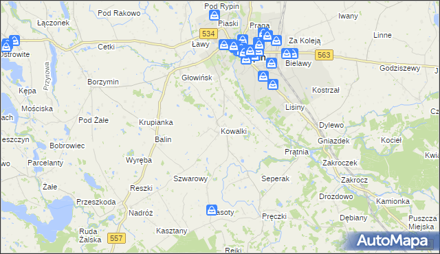 mapa Kowalki gmina Rypin, Kowalki gmina Rypin na mapie Targeo
