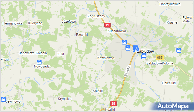 mapa Kowalowce, Kowalowce na mapie Targeo