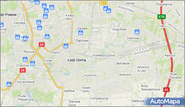 mapa Kowalszczyzna gmina Łódź, Kowalszczyzna gmina Łódź na mapie Targeo