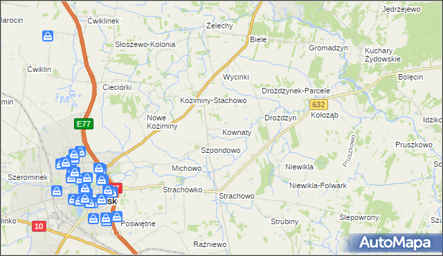 mapa Kownaty gmina Płońsk, Kownaty gmina Płońsk na mapie Targeo