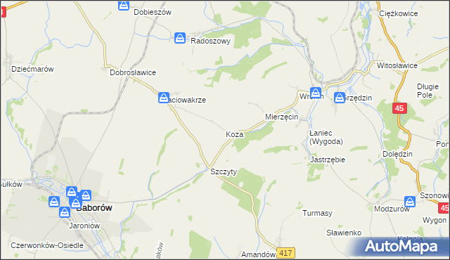 mapa Koza gmina Polska Cerekiew, Koza gmina Polska Cerekiew na mapie Targeo