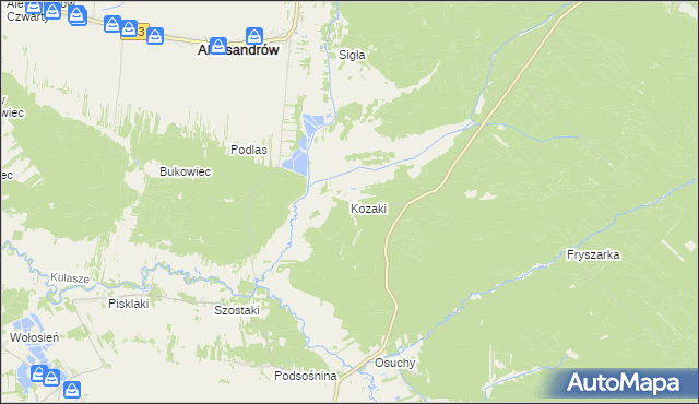 mapa Kozaki gmina Łukowa, Kozaki gmina Łukowa na mapie Targeo