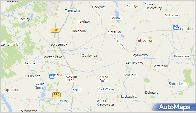 mapa Kozi Róg gmina Brodnica, Kozi Róg gmina Brodnica na mapie Targeo