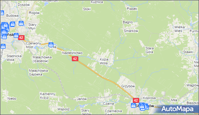 mapa Kozia Wola gmina Stąporków, Kozia Wola gmina Stąporków na mapie Targeo