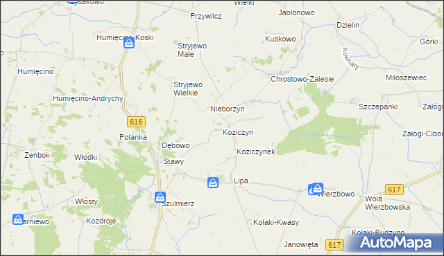 mapa Koziczyn gmina Regimin, Koziczyn gmina Regimin na mapie Targeo