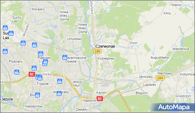 mapa Koziegłowy gmina Czerwonak, Koziegłowy gmina Czerwonak na mapie Targeo